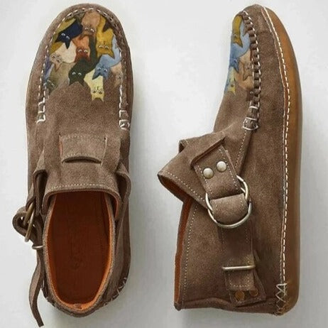 Euphemia casual shoes in brown with cat patchwork toe, top view