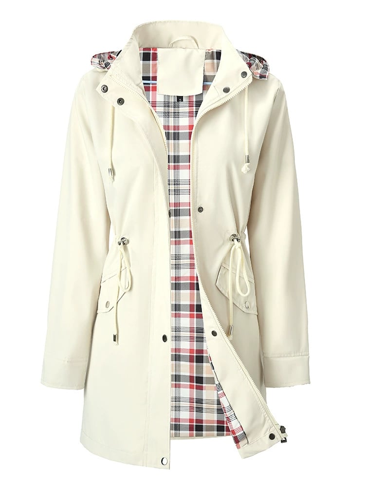Carlotta 3-in-1 raincoat in white, front view with check lining