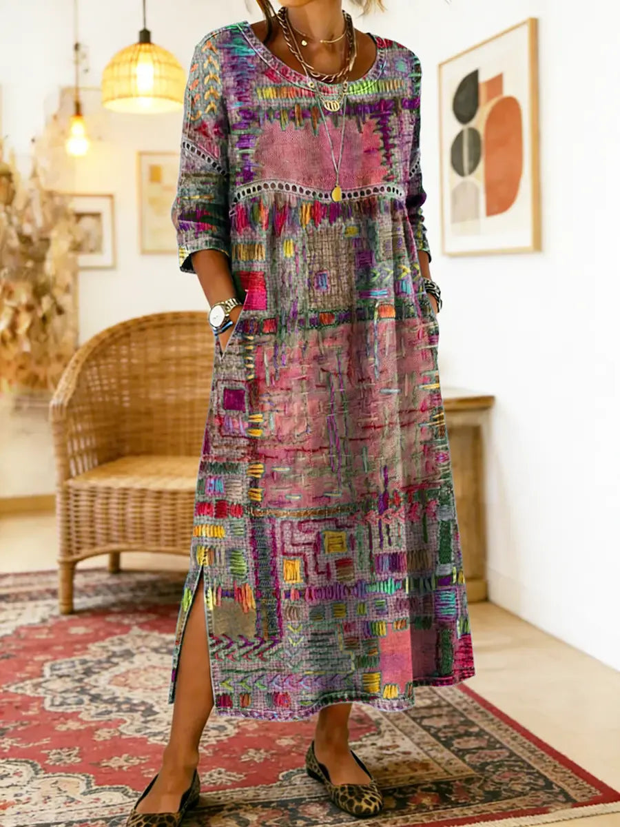 Eliana printed midi dress in pink, full-length front view