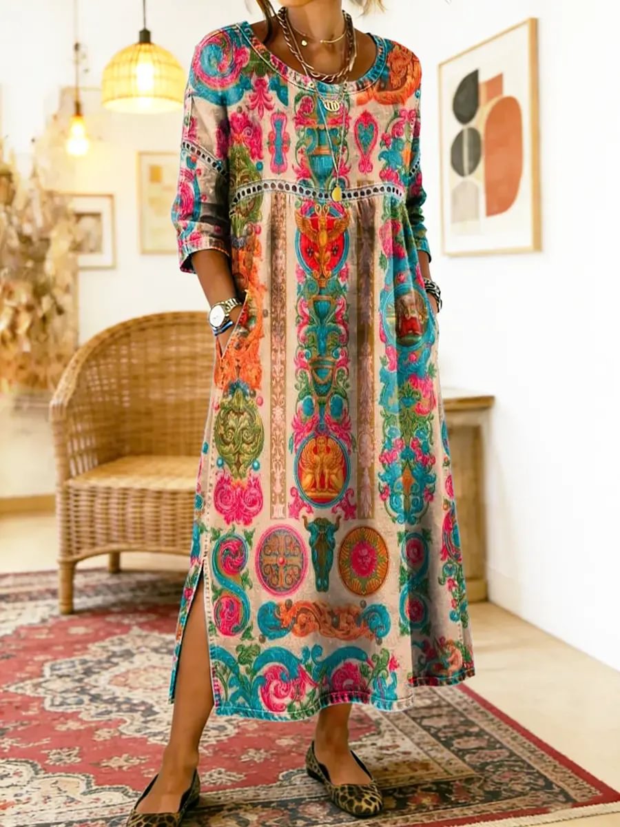 Dolores printed maxi dress in multicoloured baroque print, full-length front view