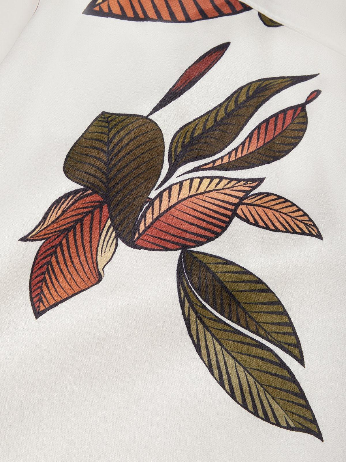 Melody midi dress in white, painted leaf print close-up