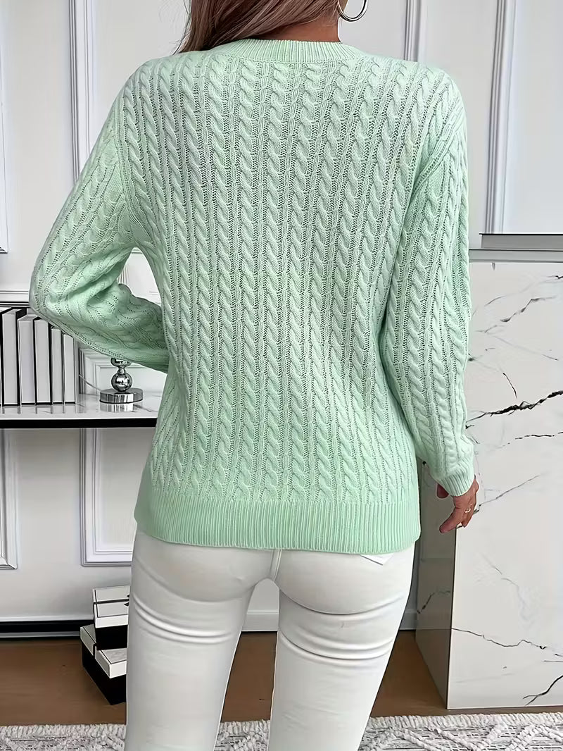 Tahlia knit sweater in mint green, back view