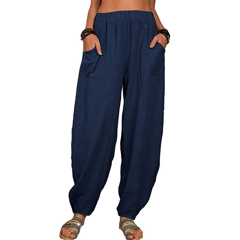 Elviane casual harem pants in navy blue, front view