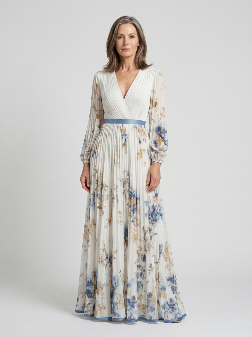 Lavinia floral maxi dress in ivory, full-length front view