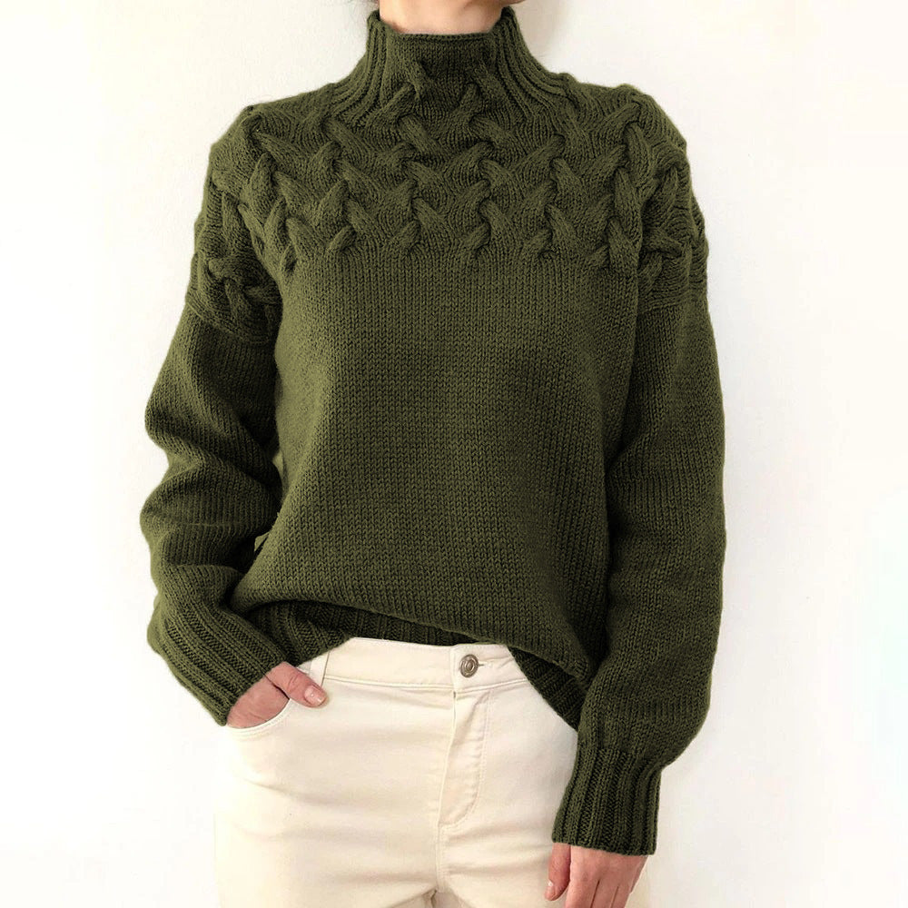 Charlene turtleneck sweater in green, front view