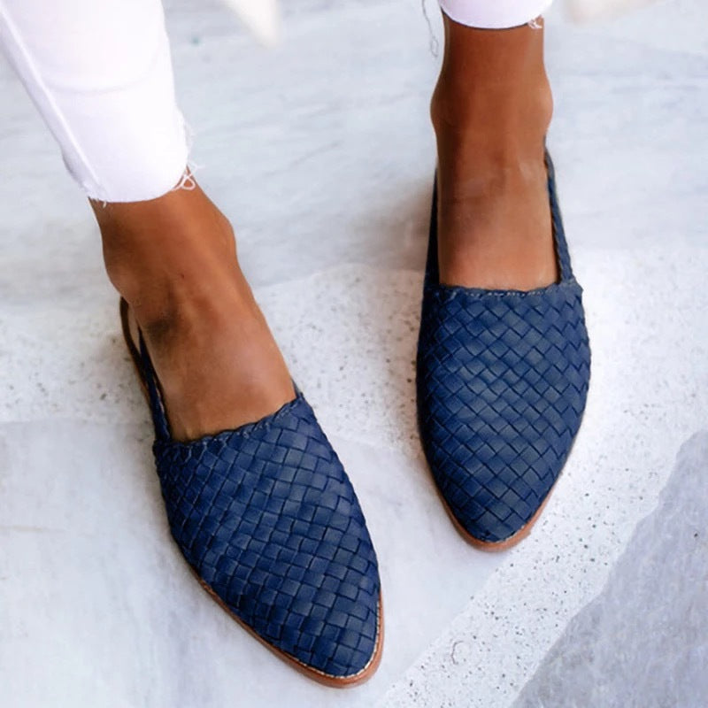Ismeris woven loafers in blue, worn front view