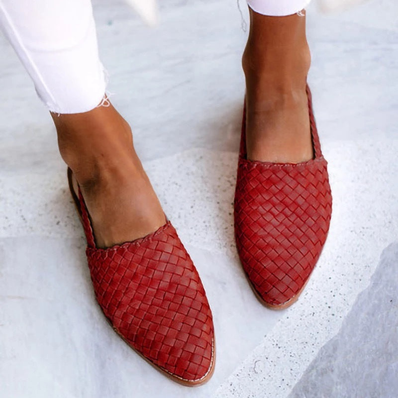 Ismeris woven loafers in red, worn front view