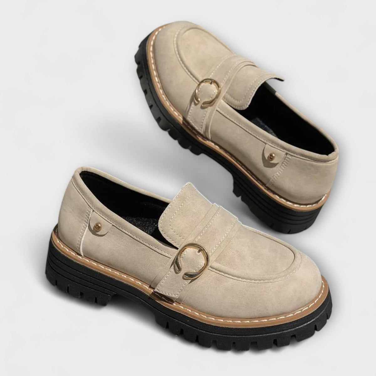 Aurora casual loafers in beige, pair on plain background