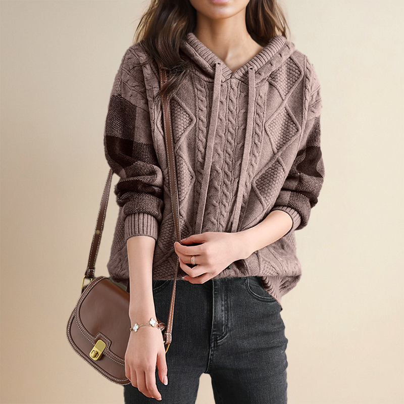 Warrina jacquard jumper in brown, relaxed front view