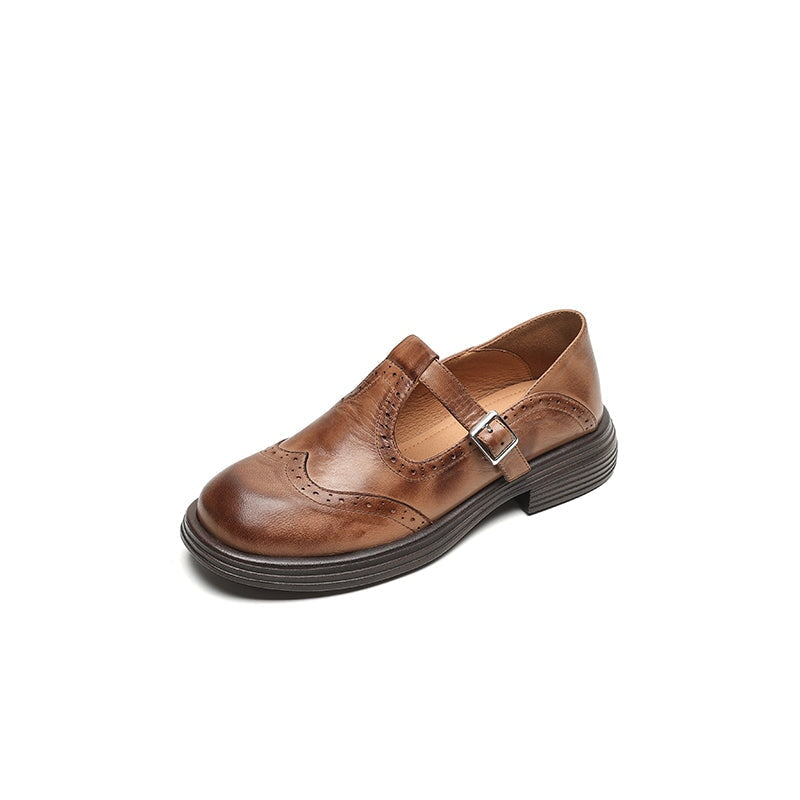 Talvanna brogue Mary Janes in brown, angled product view