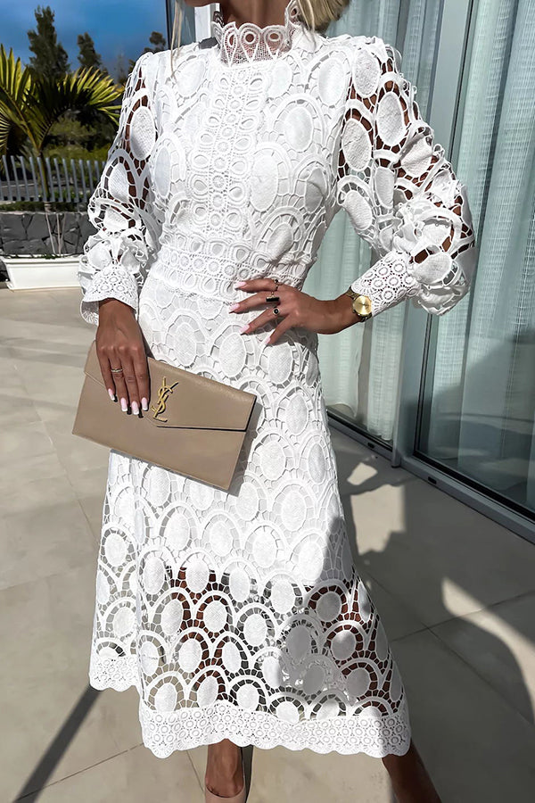 Liza lace midi dress in white, front view