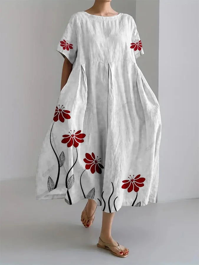 Portia floral summer dress in white, full-length front view