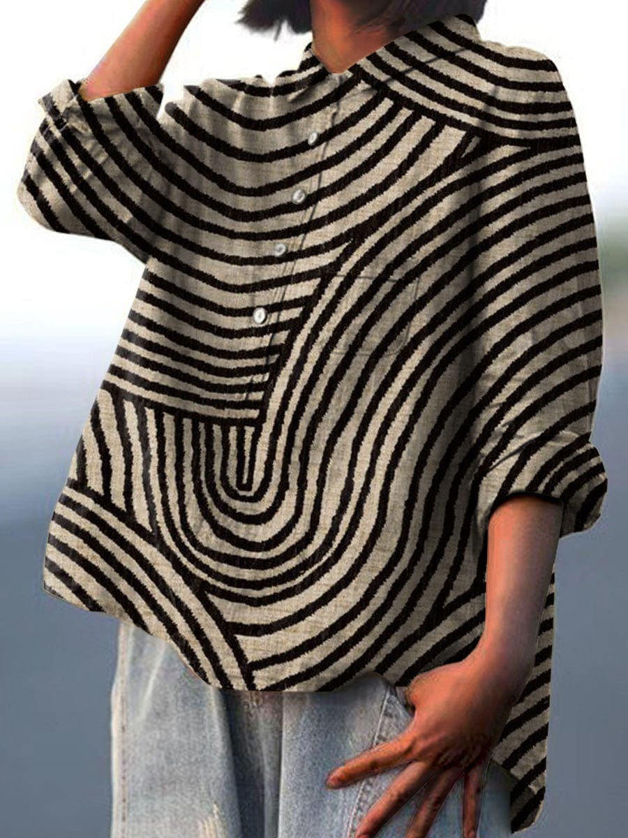 Sabira striped blouse worn with jeans, front view
