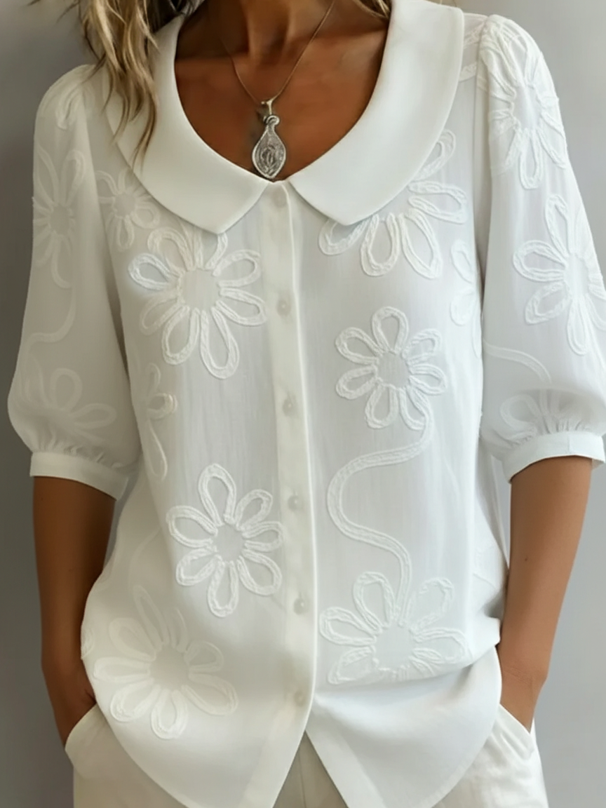 Aurélie lightweight floral blouse in white, front view