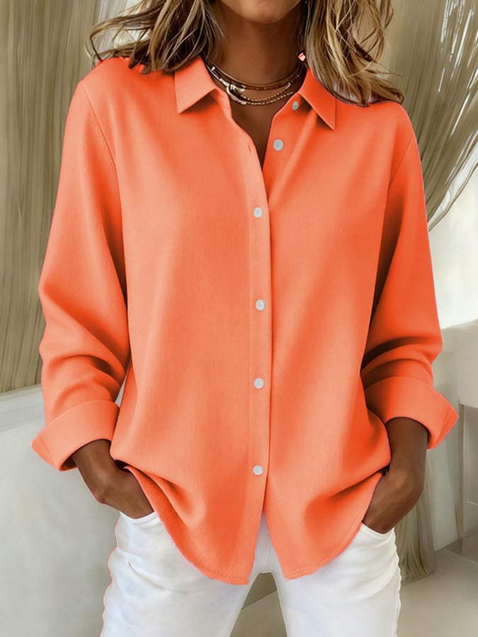 Cathy button-down shirt in orange, front view