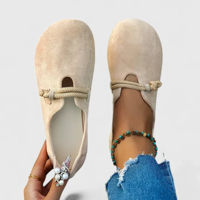 Edith loafers in beige, close-up of knotted cord strap