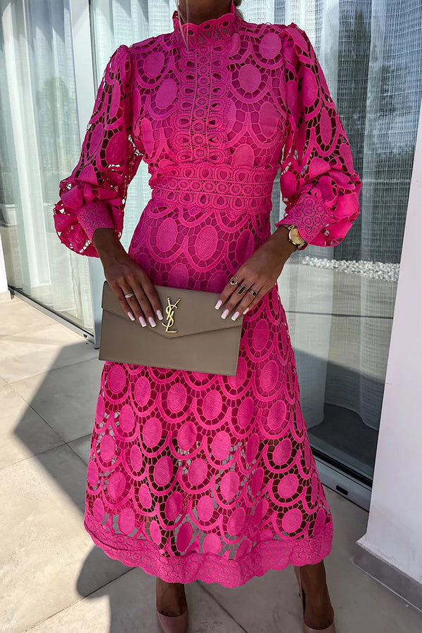 Liza lace midi dress in hot pink, front view