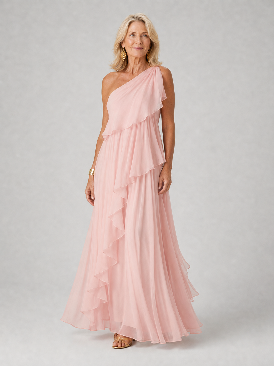 Victoria elegant maxi dress in pink, full-length front view