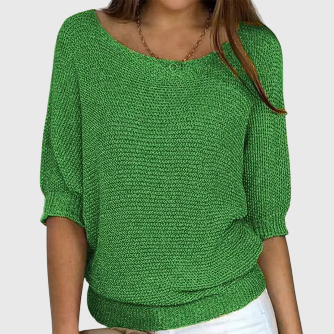 Sofia elegant knit sweater in green, front view