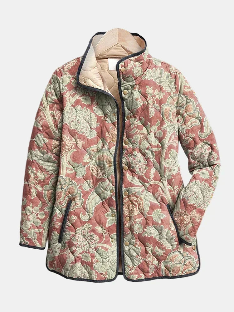 Naya quilted jacket in dusty pink vintage floral print, front view