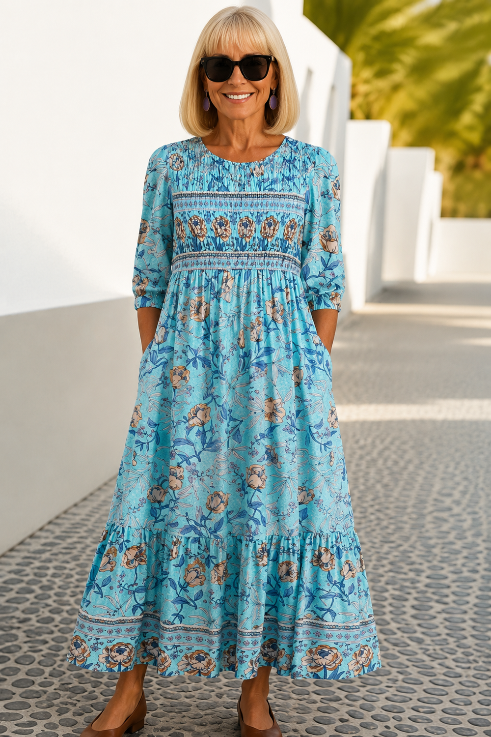 Aphra floral maxi dress in blue, full-length front view