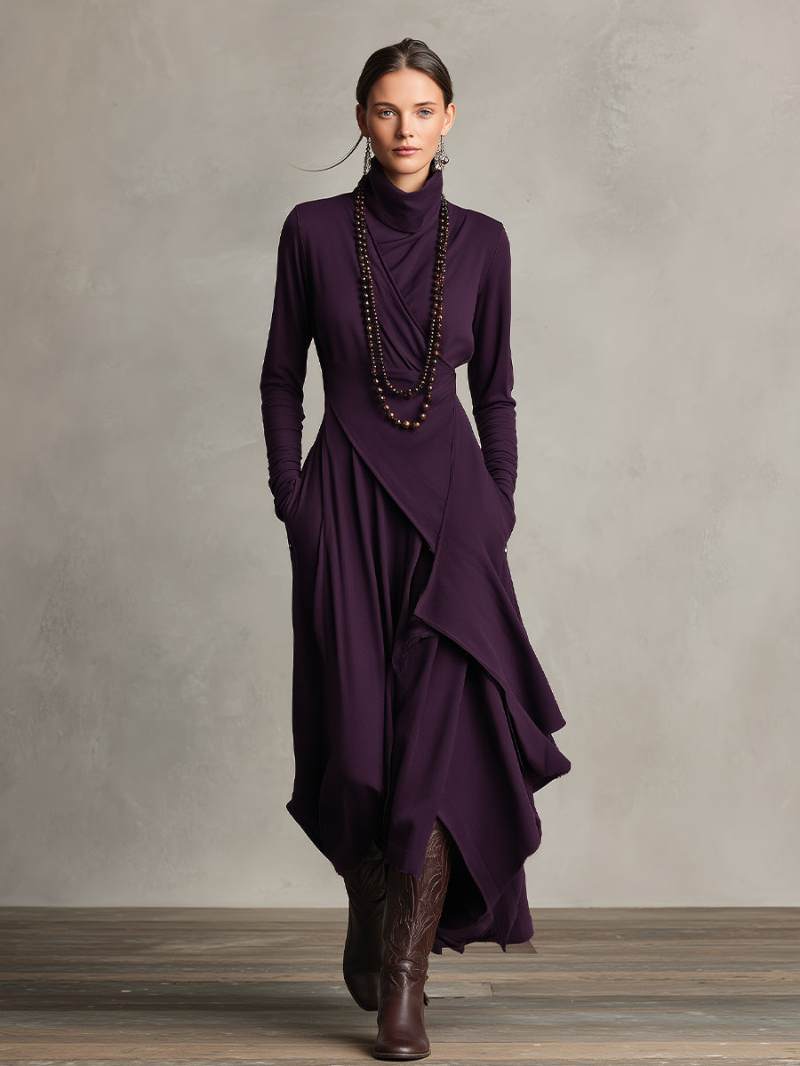 Natalia knit maxi dress in purple, front view with boots
