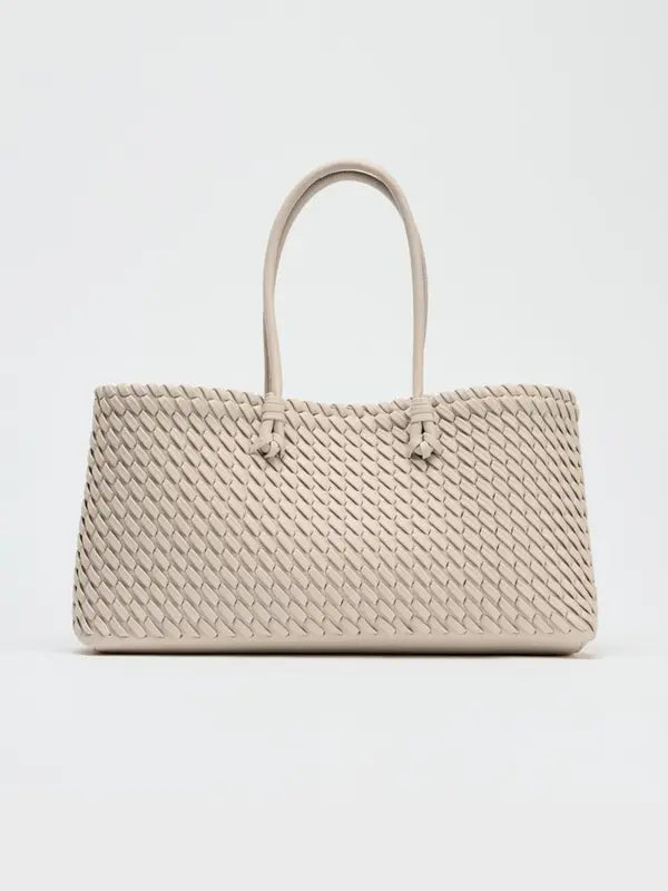 Lindsay woven tote bag in cream, front view