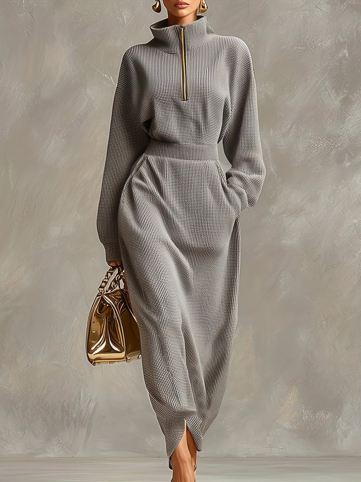 Stella Ertois high-neck maxi dress in grey, full-length front view