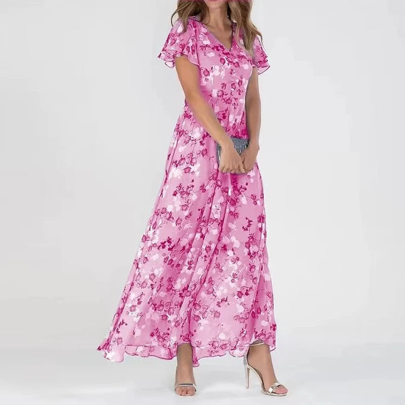 Judith floral dress in pink, studio front view