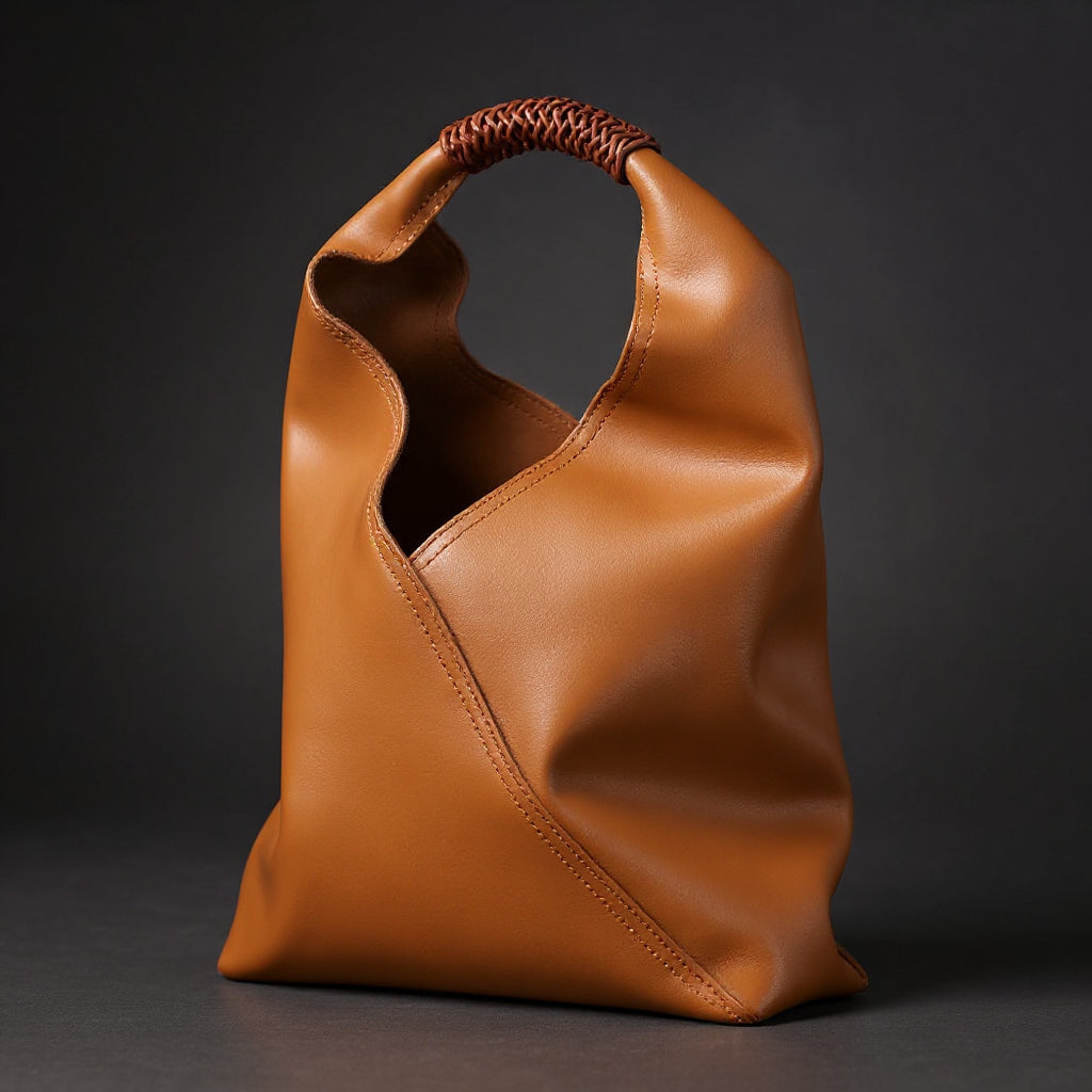 Sienna slouchy top handle bag in sienna brown, three-quarter view