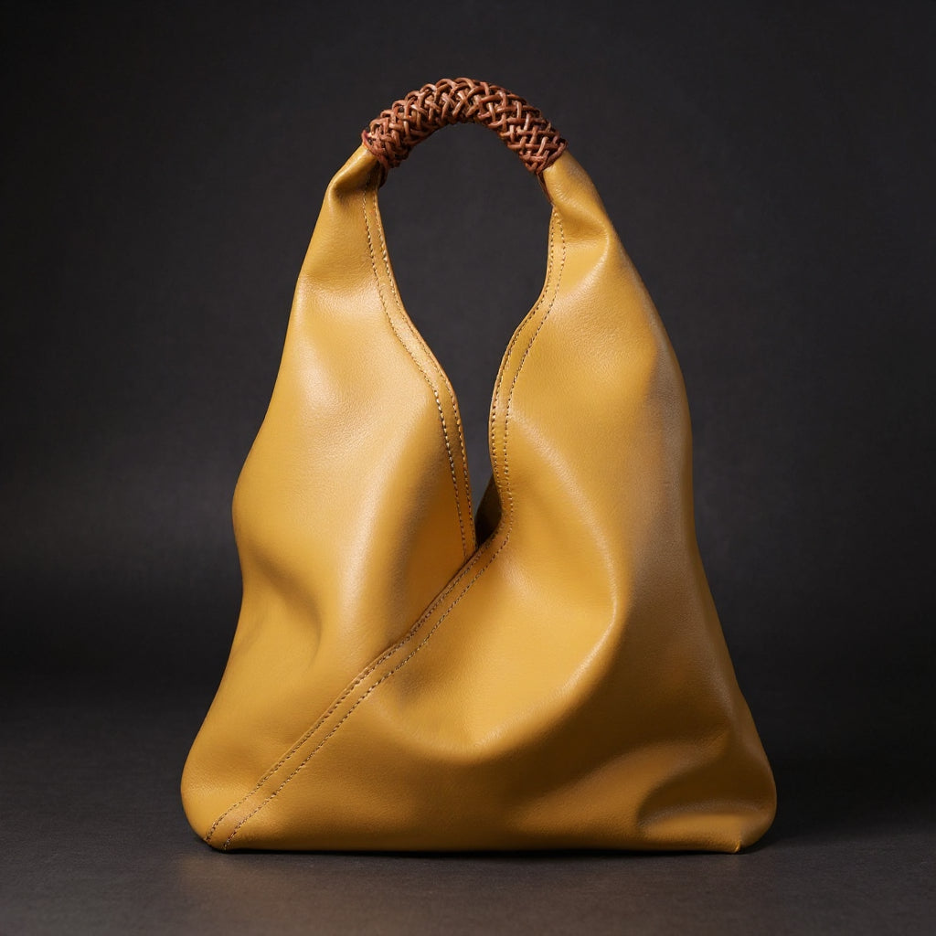 Sienna slouchy top handle bag in yellow, front view