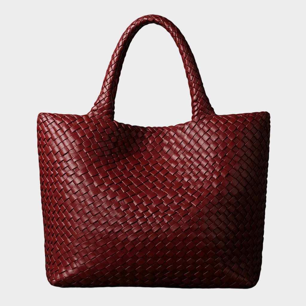 Lana handwoven tote bag in cabernet red, front view
