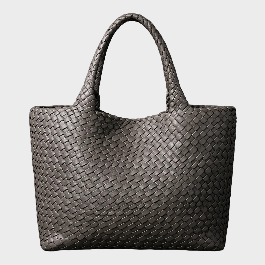 Lana handwoven tote bag in charcoal, front view