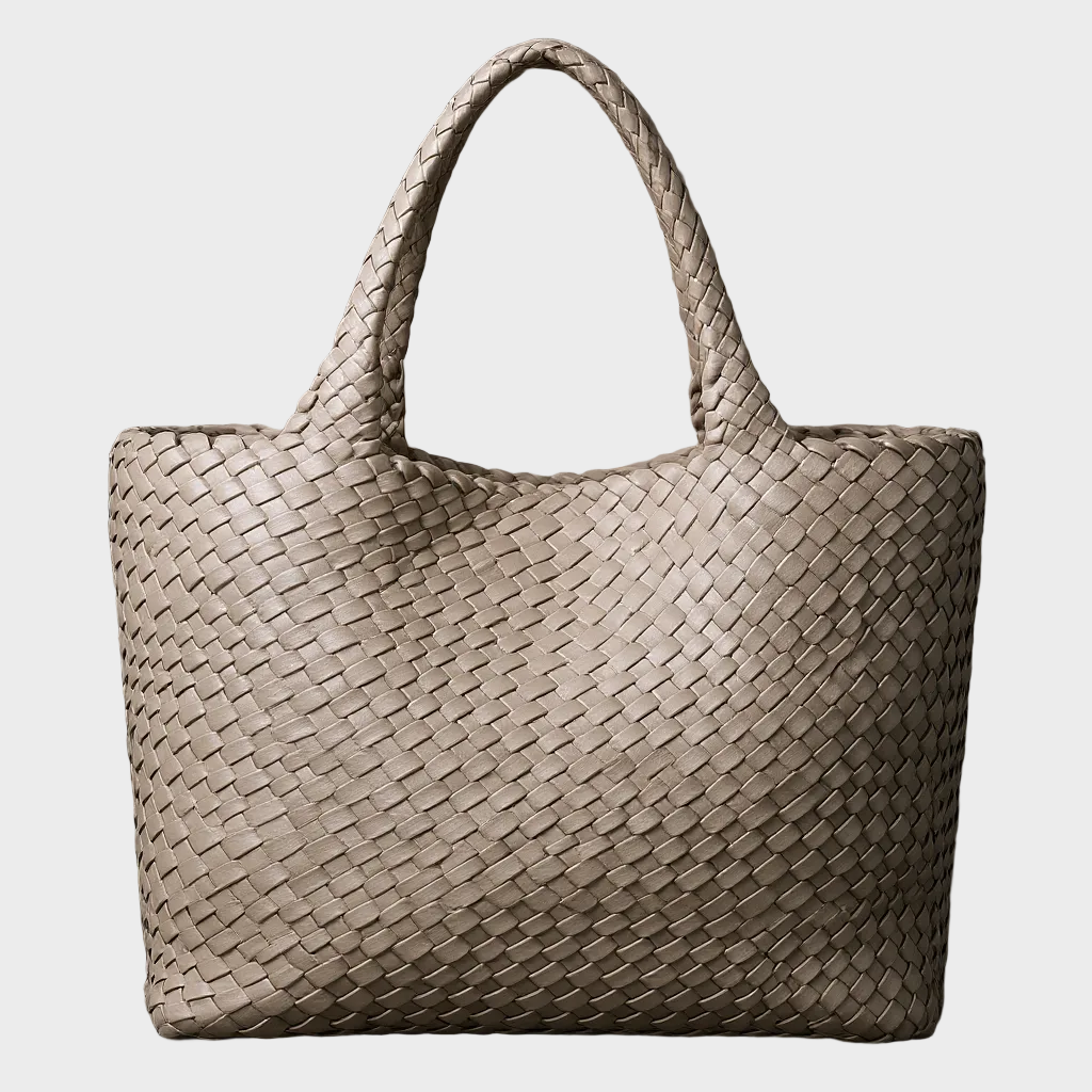Lana handwoven tote bag in beige, front view