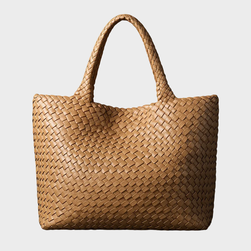 Lana handwoven tote bag in apricot, front view