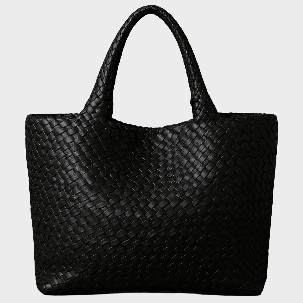 Lana handwoven tote bag in black, front view