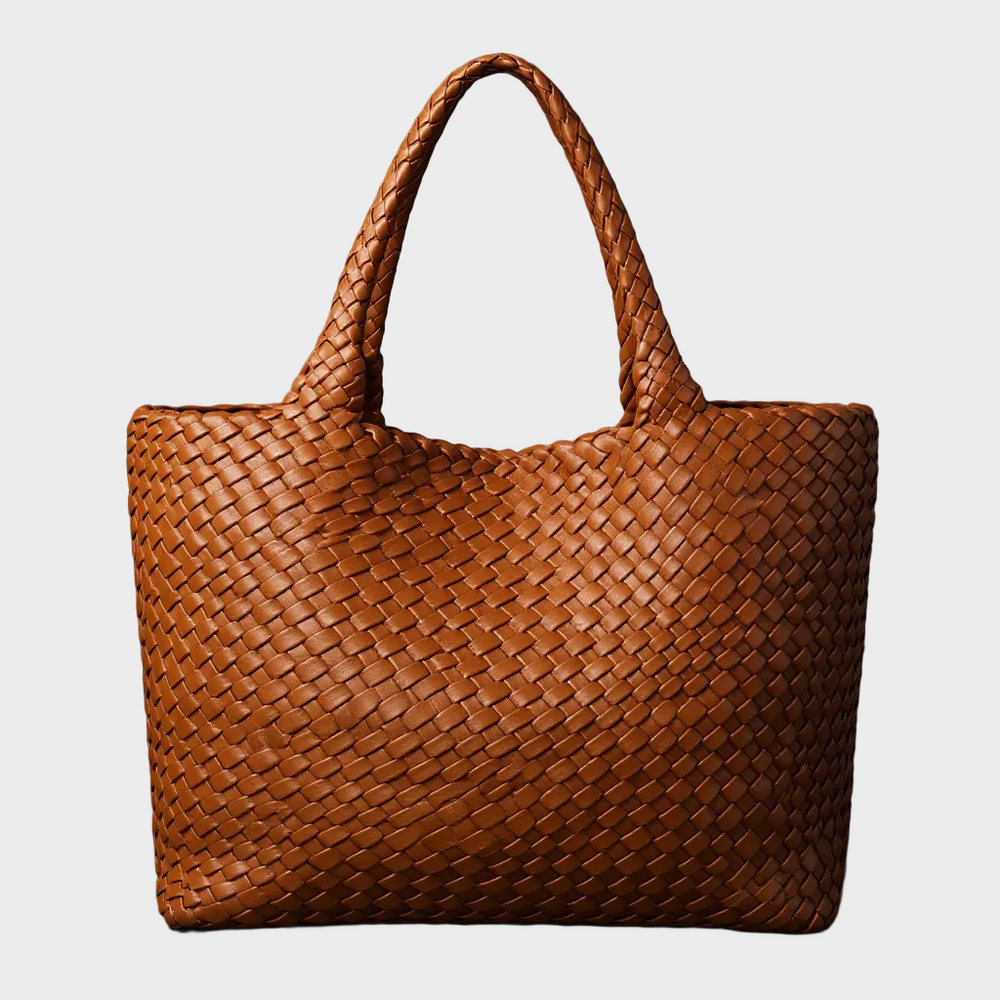 Lana handwoven tote bag in sienna brown, front view