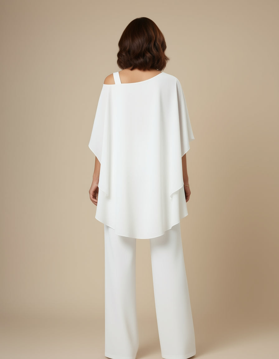 Mary two-piece layered set in white, back view