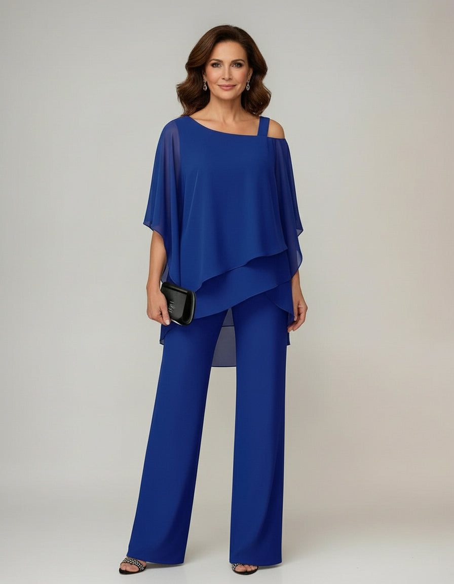 Mary two-piece layered set in blue, full-length front view