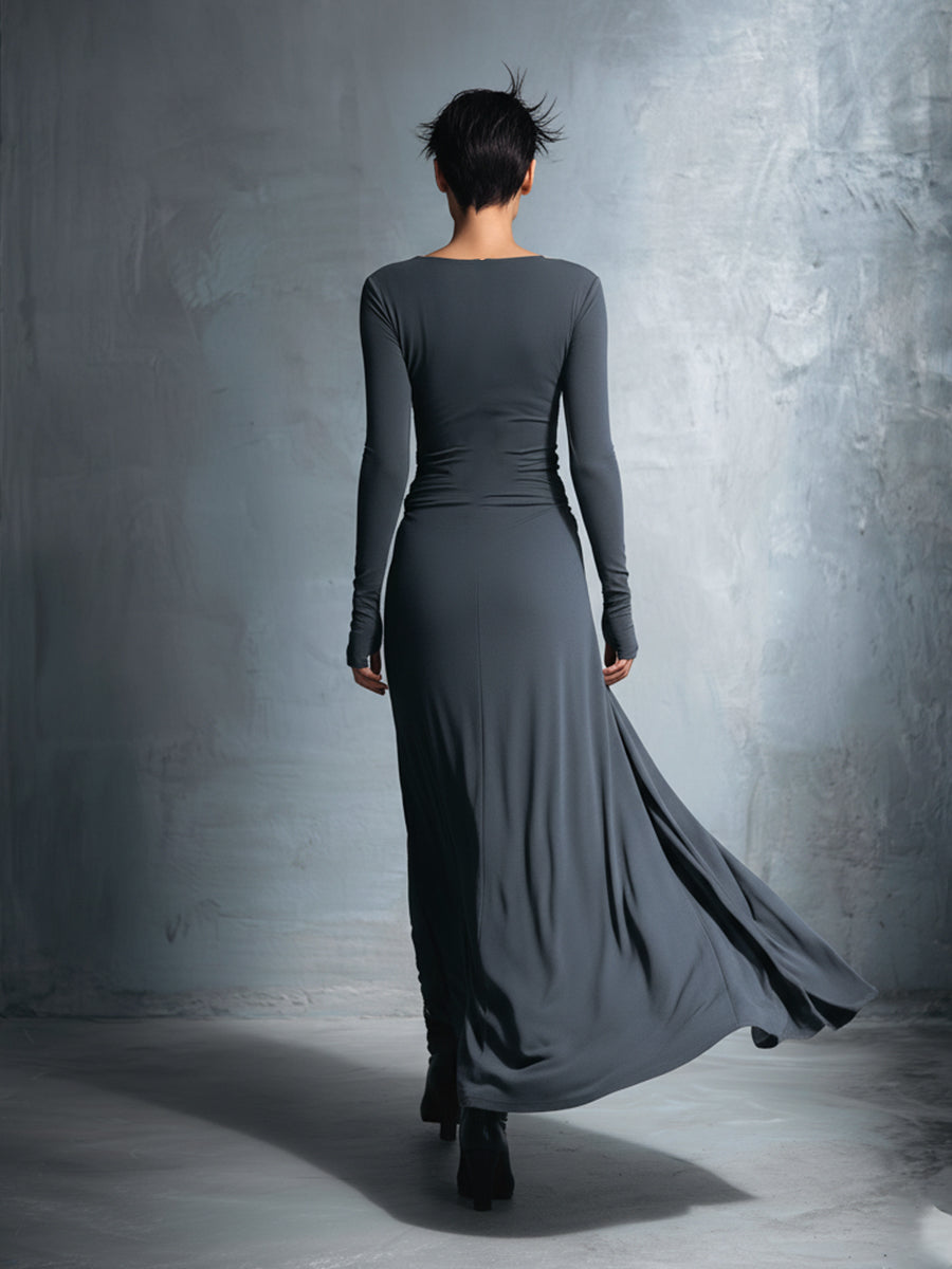Yasmina maxi dress in grey, straight back view