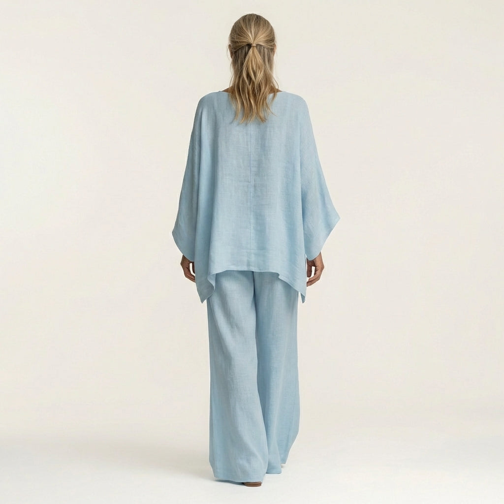 Majolie boho set in light blue, back view