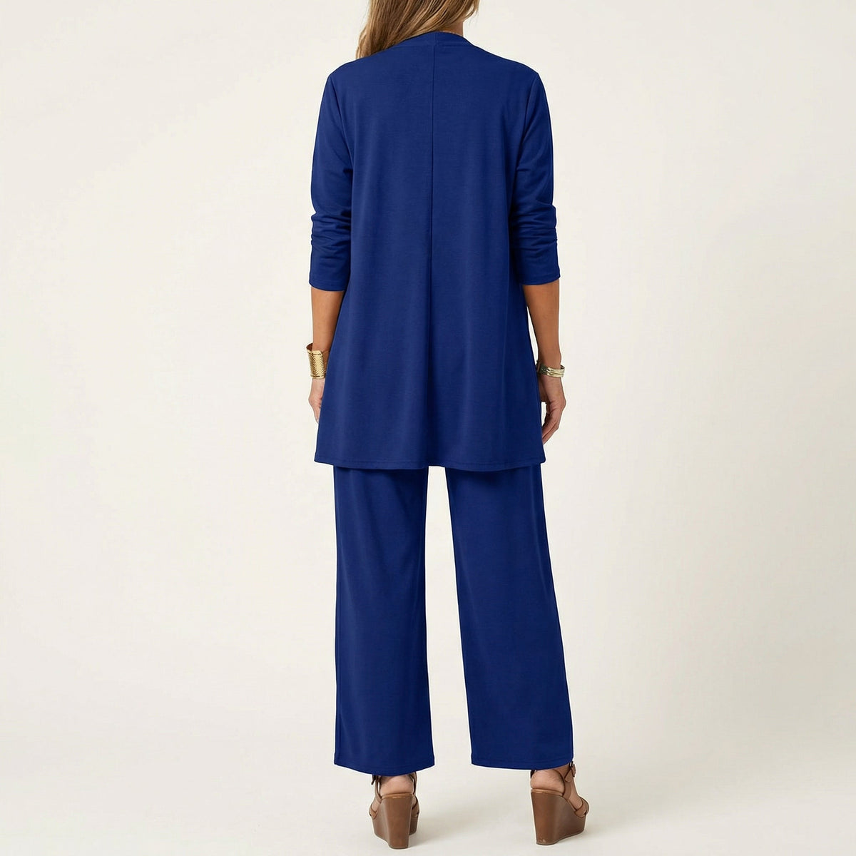 Vivienne three-piece set in blue, back view