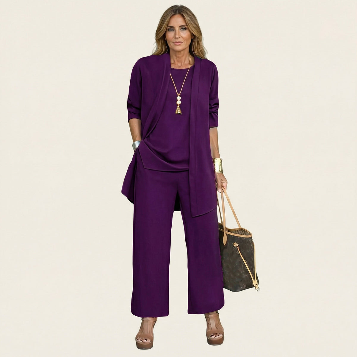 Vivienne three-piece set in purple, full-length front view