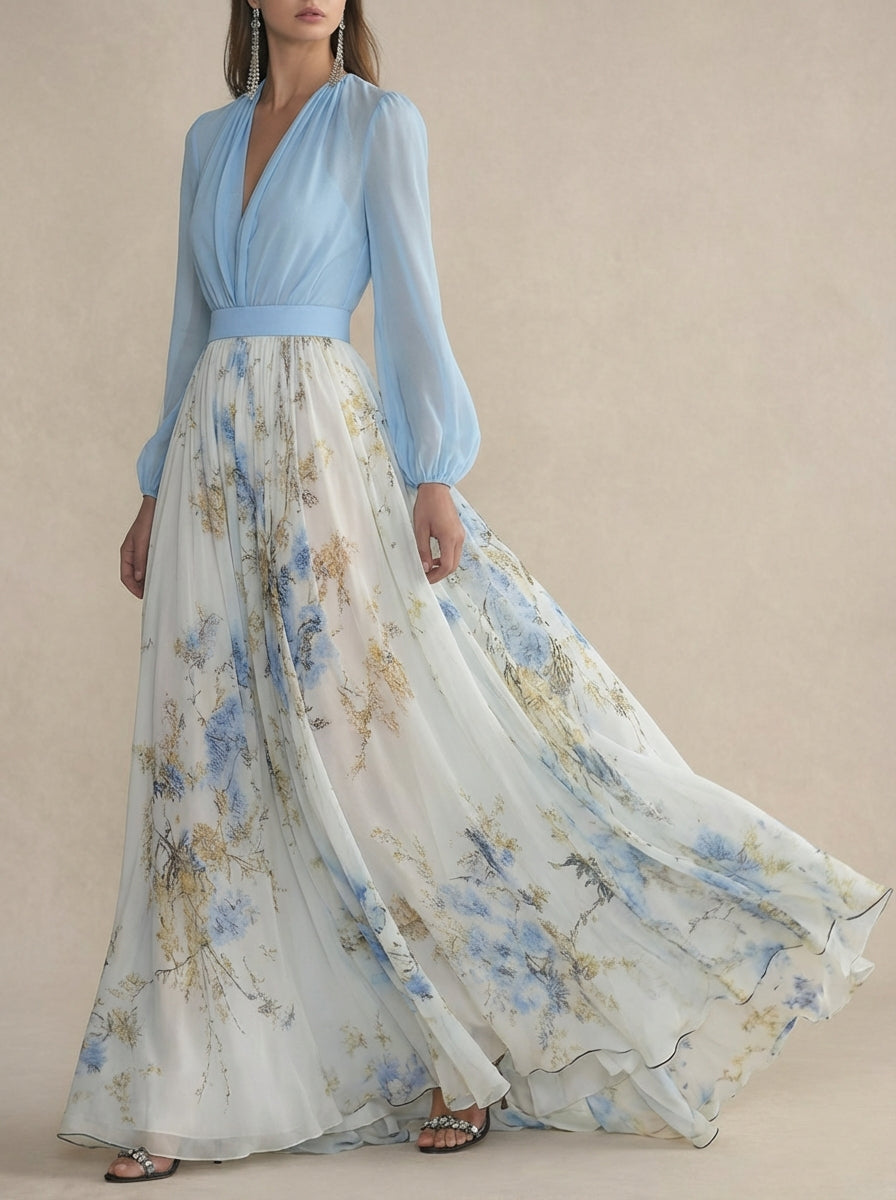 LIORA™ | Floral Chiffon Maxi Dress
