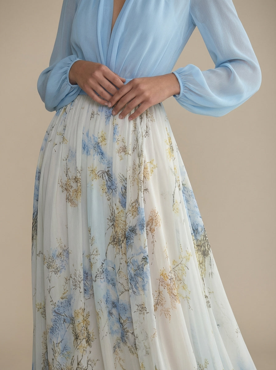 LIORA™ | Floral Chiffon Maxi Dress