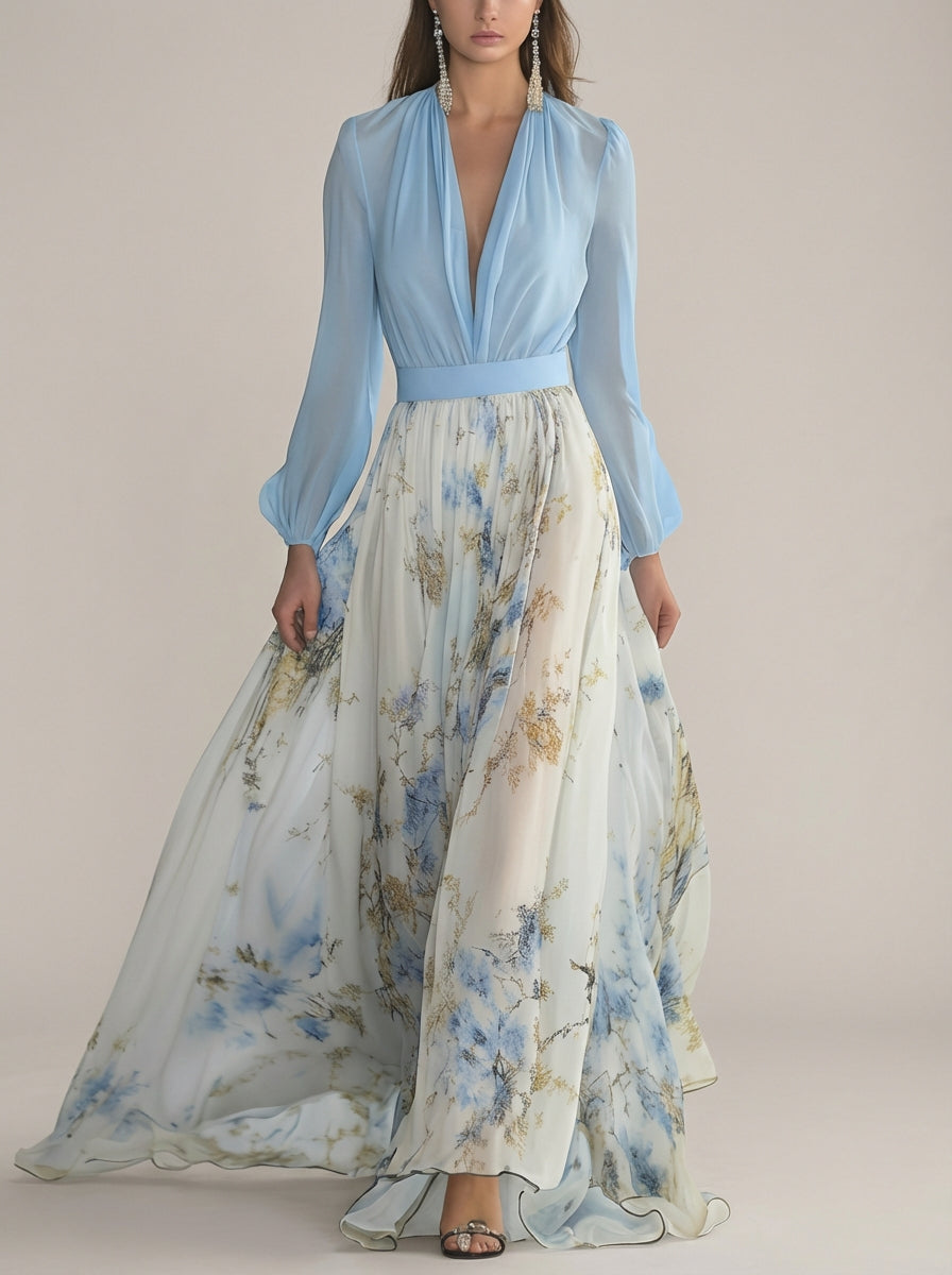 LIORA™ | Floral Chiffon Maxi Dress