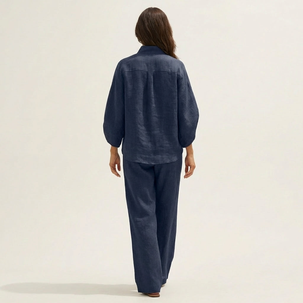 Zerah two-piece set in navy, full-length back view
