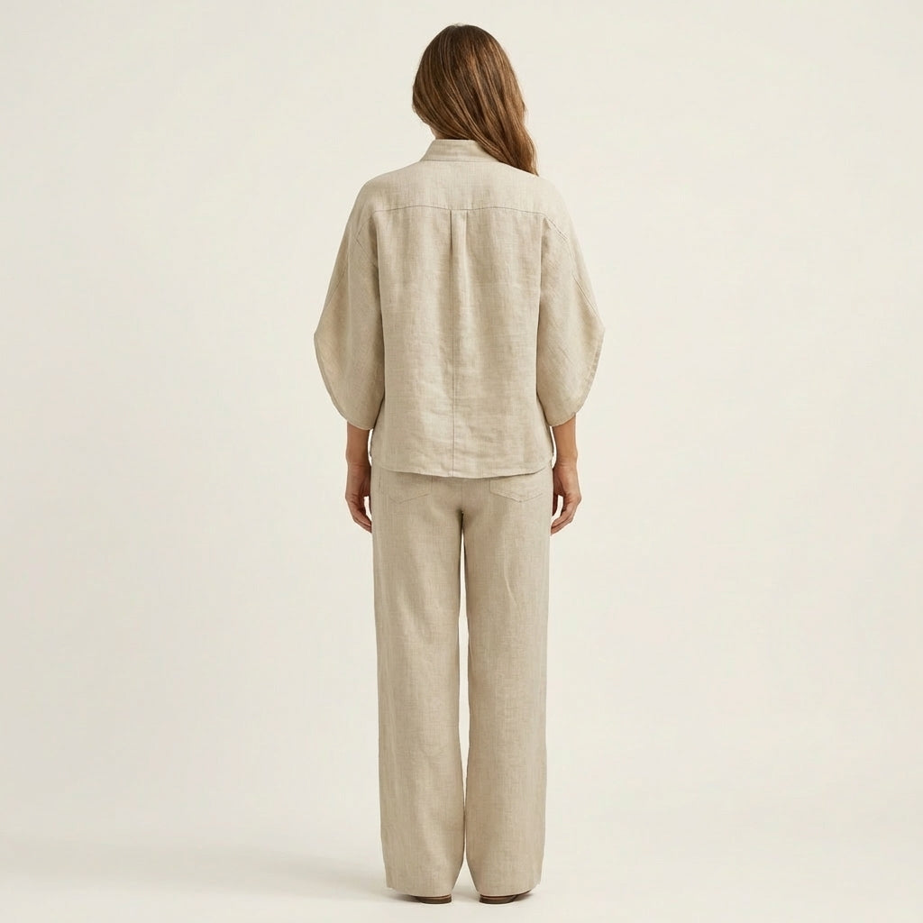 Zerah two-piece set in sand, full-length back view