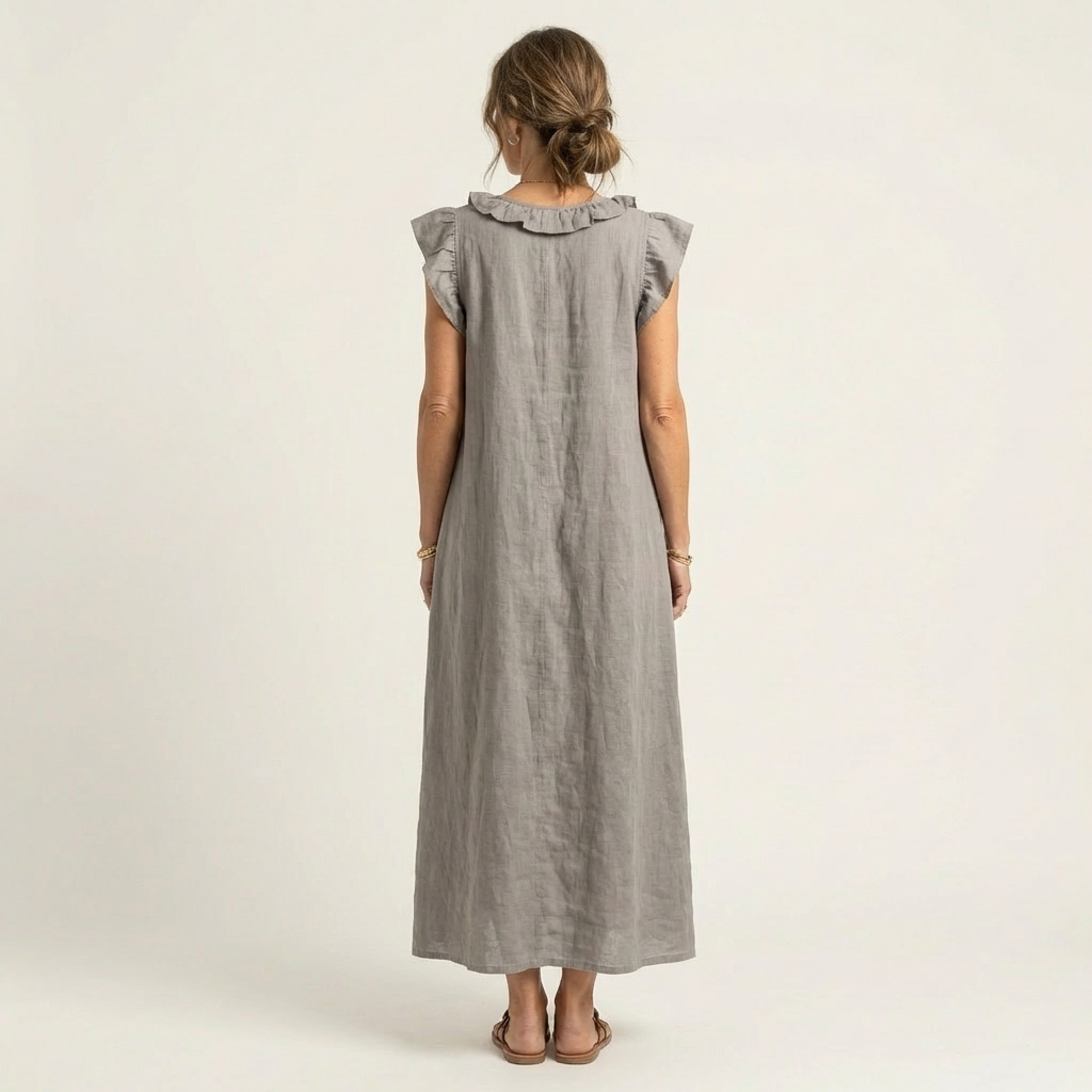 Josette ruffle V-neck maxi dress in grey, back view