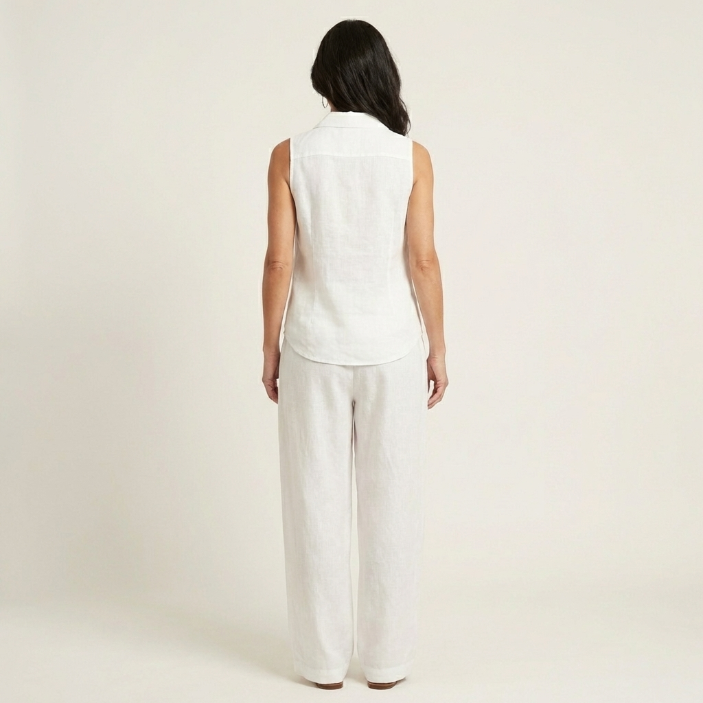 Twiila wrap-top and wide-leg set in white, back view